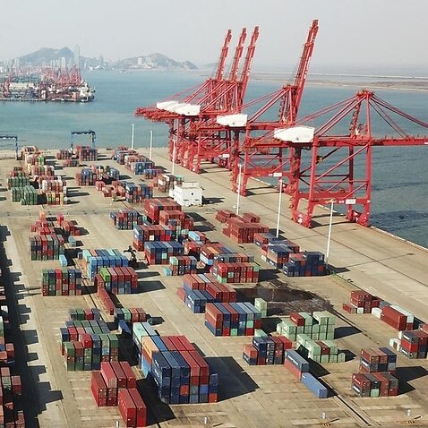 Containers to be shipped abroad at the Port of Lianyungang in China.