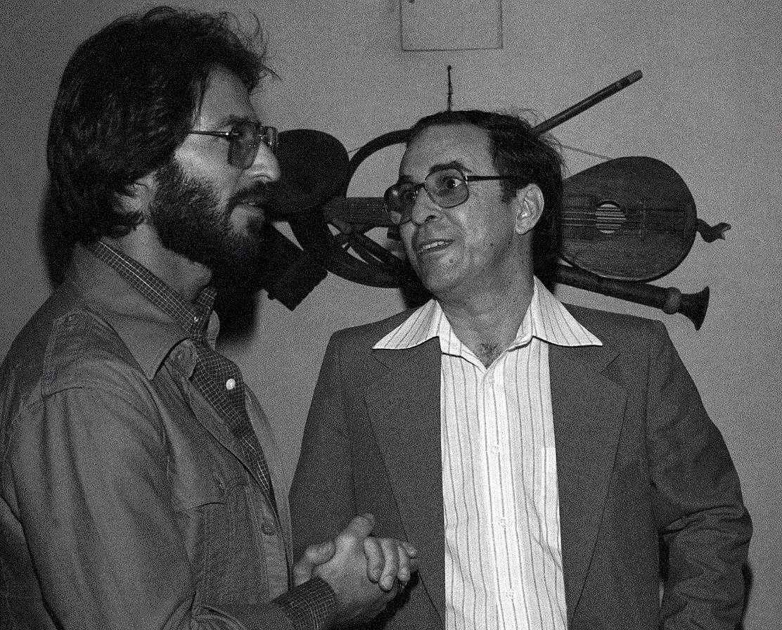 In this July 1978 file photo, Brazilian Joao Gilberto, right, chats backstage with a fan at the Newport Jazz Festival In this July 1978 file photo, Brazilian Joao Gilberto, right, chats backstage with a fan at the Newport Jazz Festival