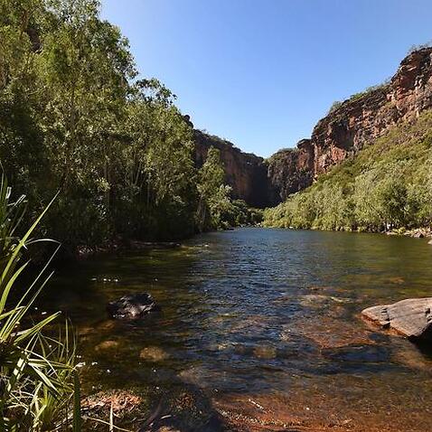 Jim Jim Falls in the World Heritage listed Kakadu National Park, Darwin, Friday, July 3, 2015.  (AAP Image/Dean Lewins) NO ARCHIVING