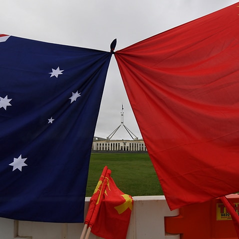 Australian and China flags in Canberra
