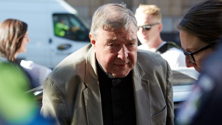 Cardinal George Pell arrives at County Court in Melbourne. The senior Catholic cleric has been found guilty of assaulting two boys in the 1990s.