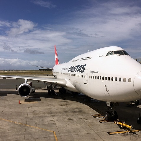 A Qantas 747 aircraft on the tarmac at Sydney Airport 