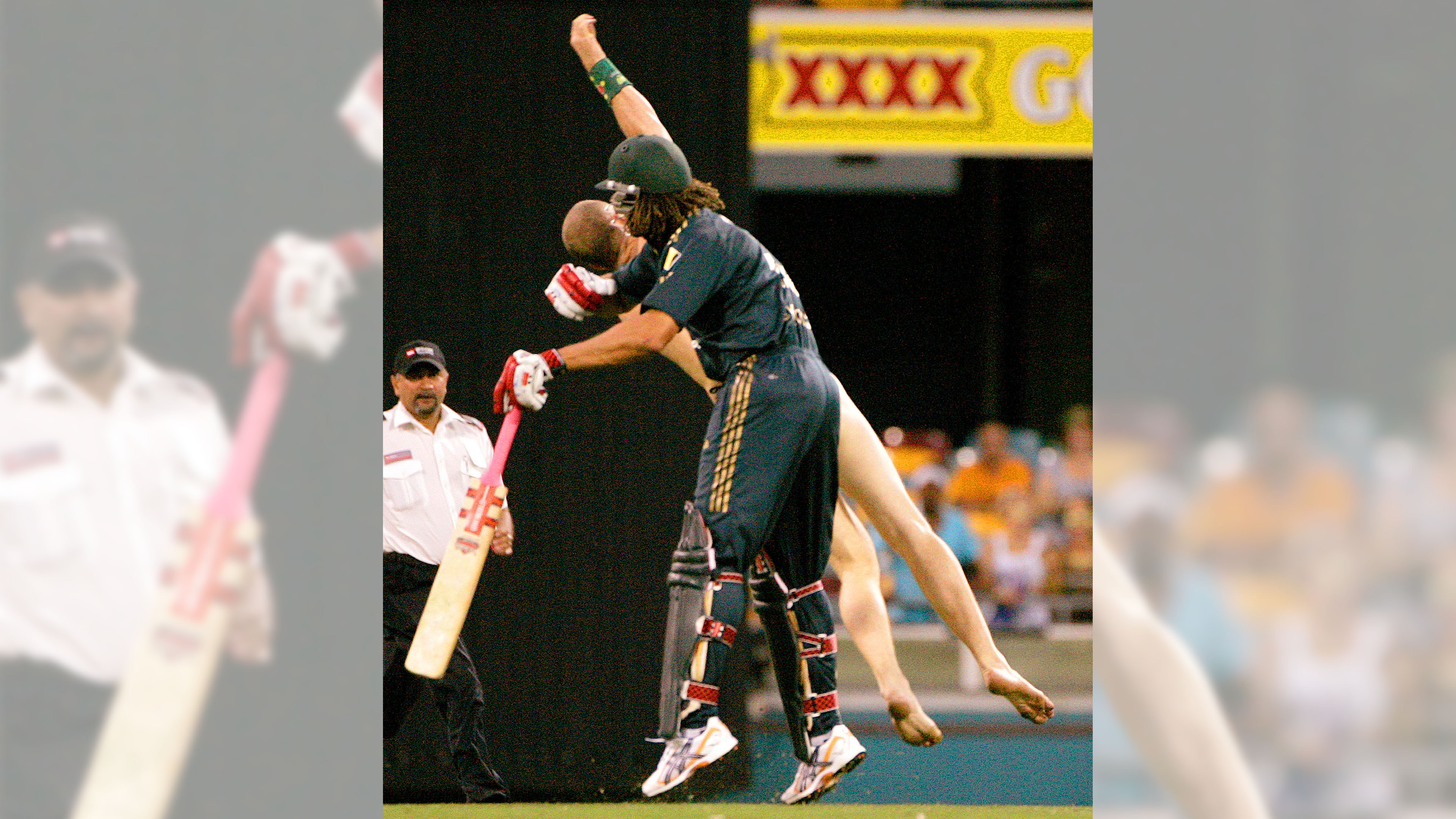Australian cricketer Andrew Symonds shoulder charges naked spectator in 2008.