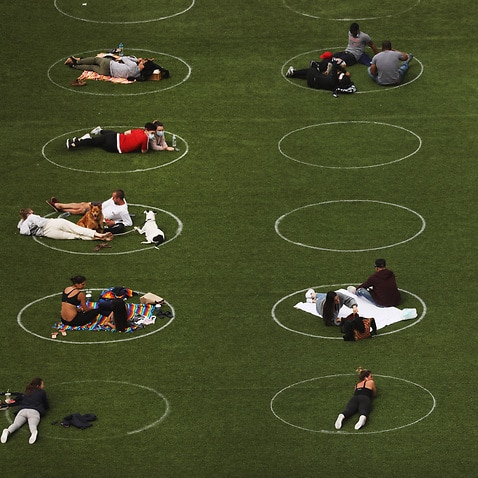 New Yorkers had some help social distancing this week when one park painted spaced out circles on the lawn.