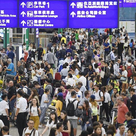 Hong Kong's international airport is crowded on Sept. 1, 2019