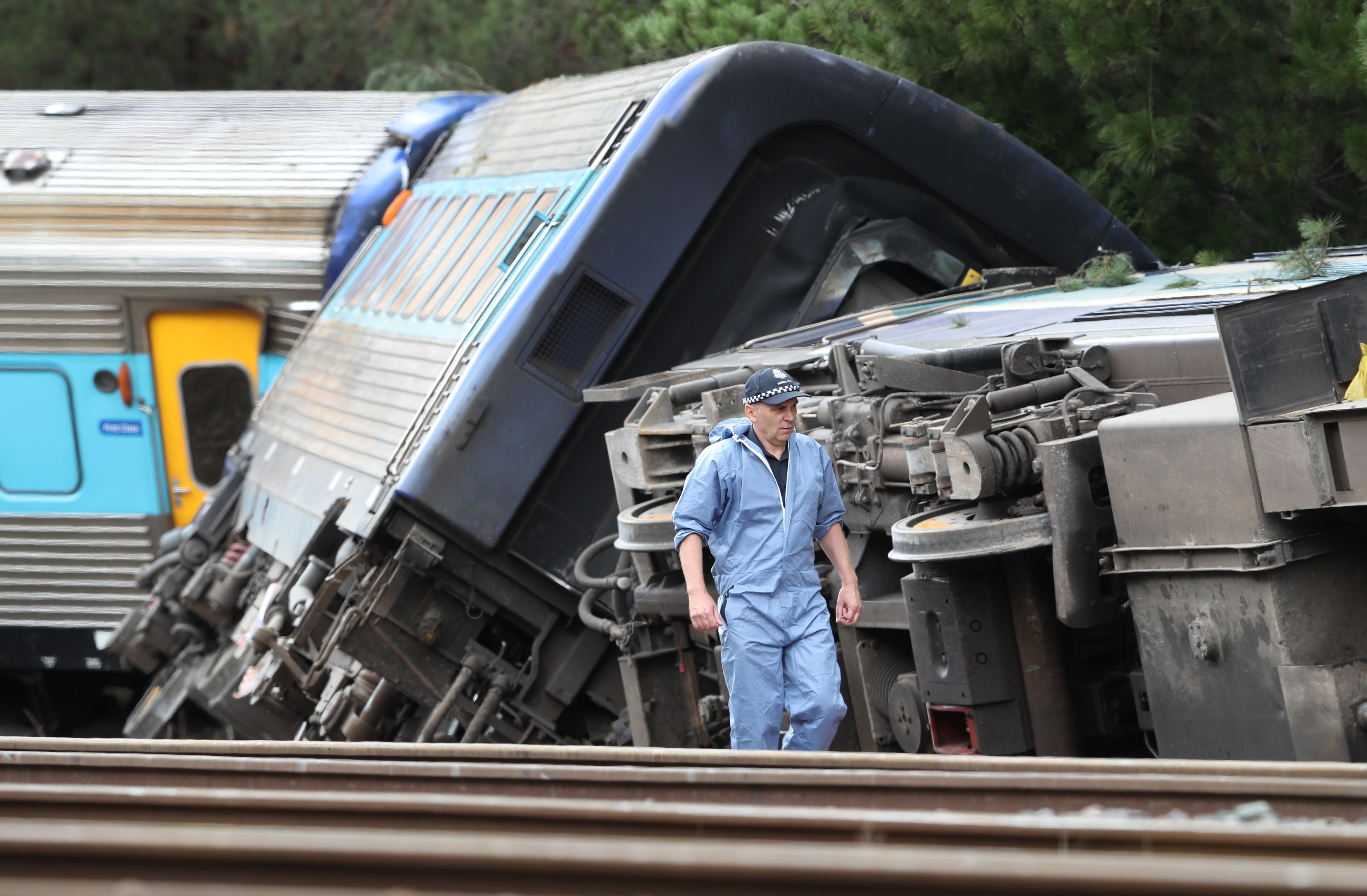 The scene of an XPT train derailment at Wallan north of Melbourne. 