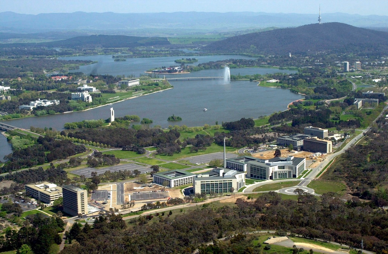 Overlooking Lake Burley Griffin in Canberra.