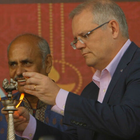 Prime Minister Scott Morrison at the Diwali festival in Sydney on Sunday.