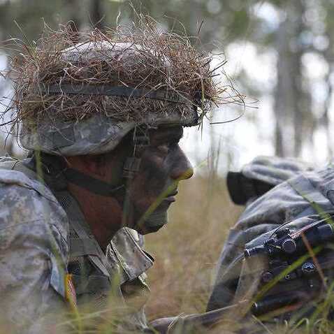 A soldier takes part in a military training exercise between Australian and US troops.