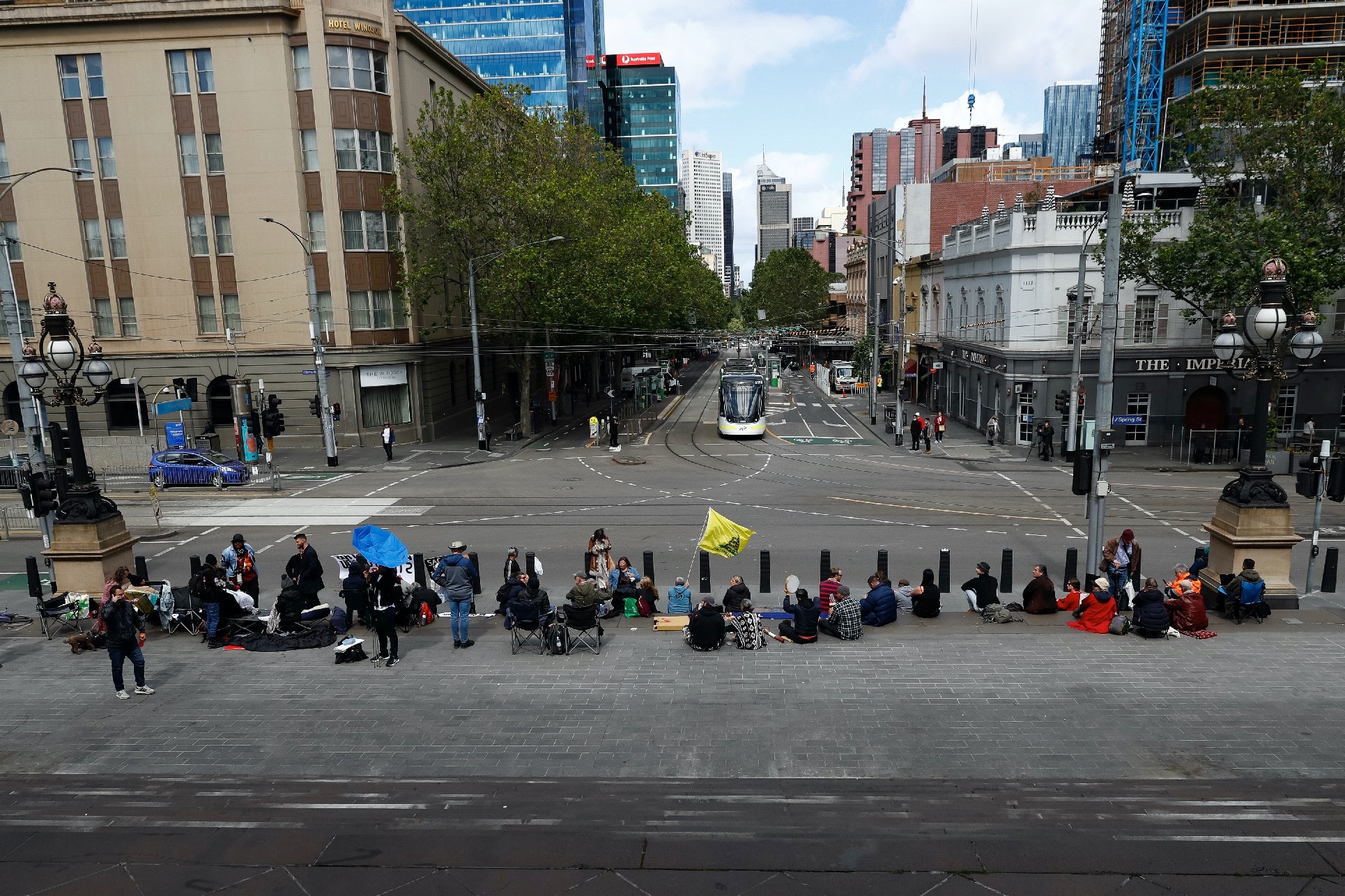 Protesters outside the Victorian State Parliament in Melbourne on 15 November 2021.
