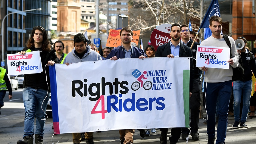 Protestors during a delivery drivers rally.