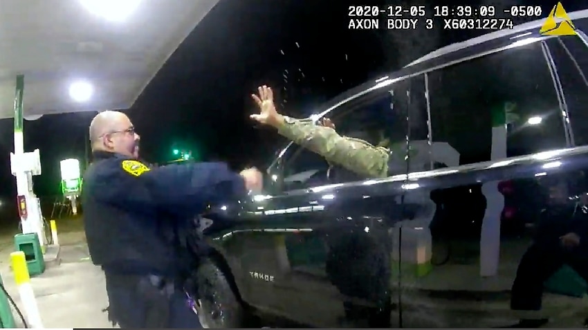 Footage showing a police officer using a spray agent on Caron Nazario in December 2020, in Windsor