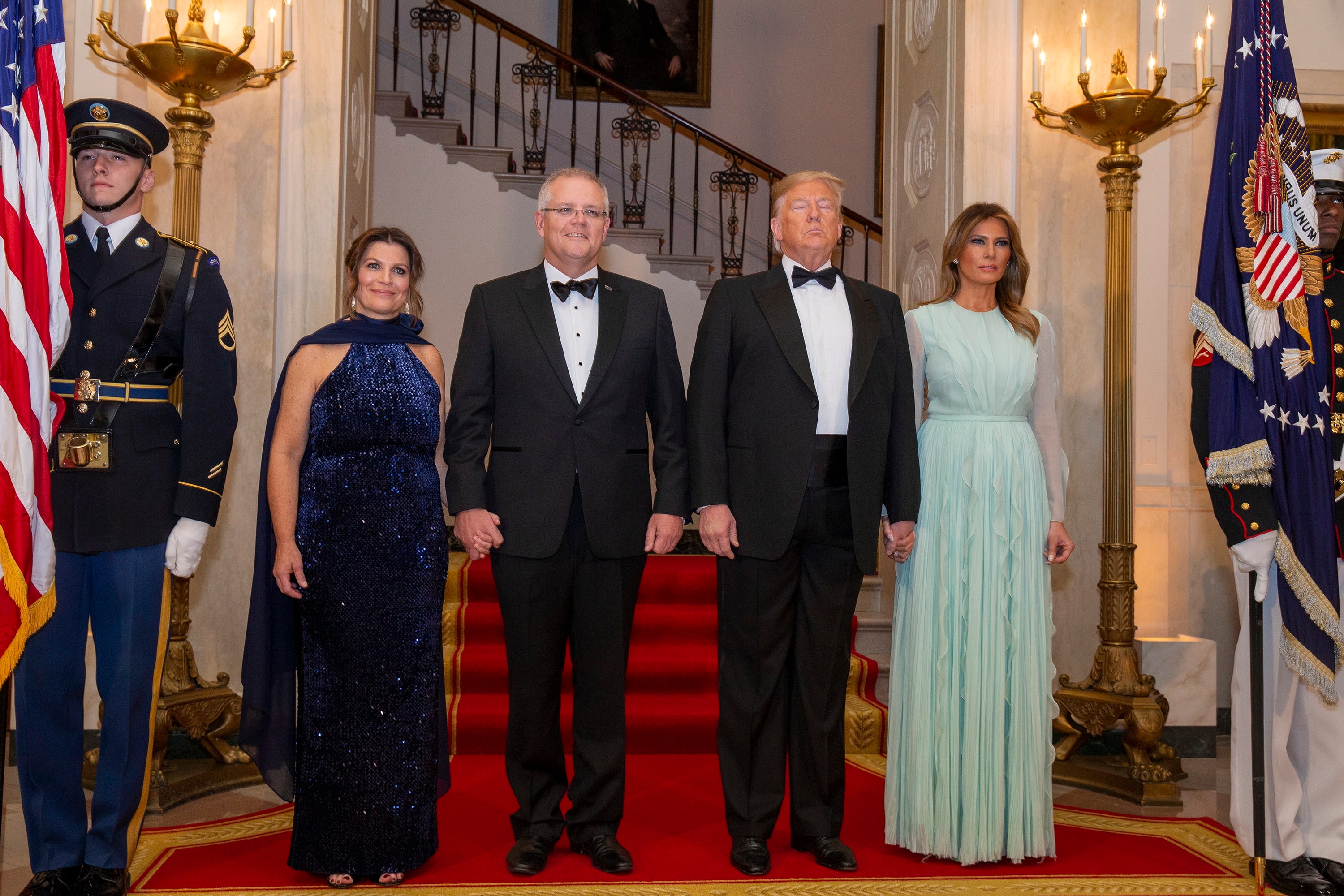 US President Donald Trump, First Lady Melania Trump  welcome Australian Prime Minister Scott Morrison and Mrs Morrison to the White House.