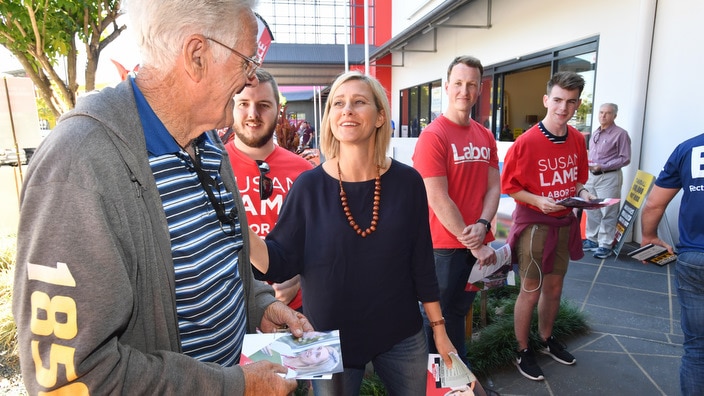 Labor's candidate for Longman, Susan Lamb, at a pre polling booth in Morayfield, Queensland.