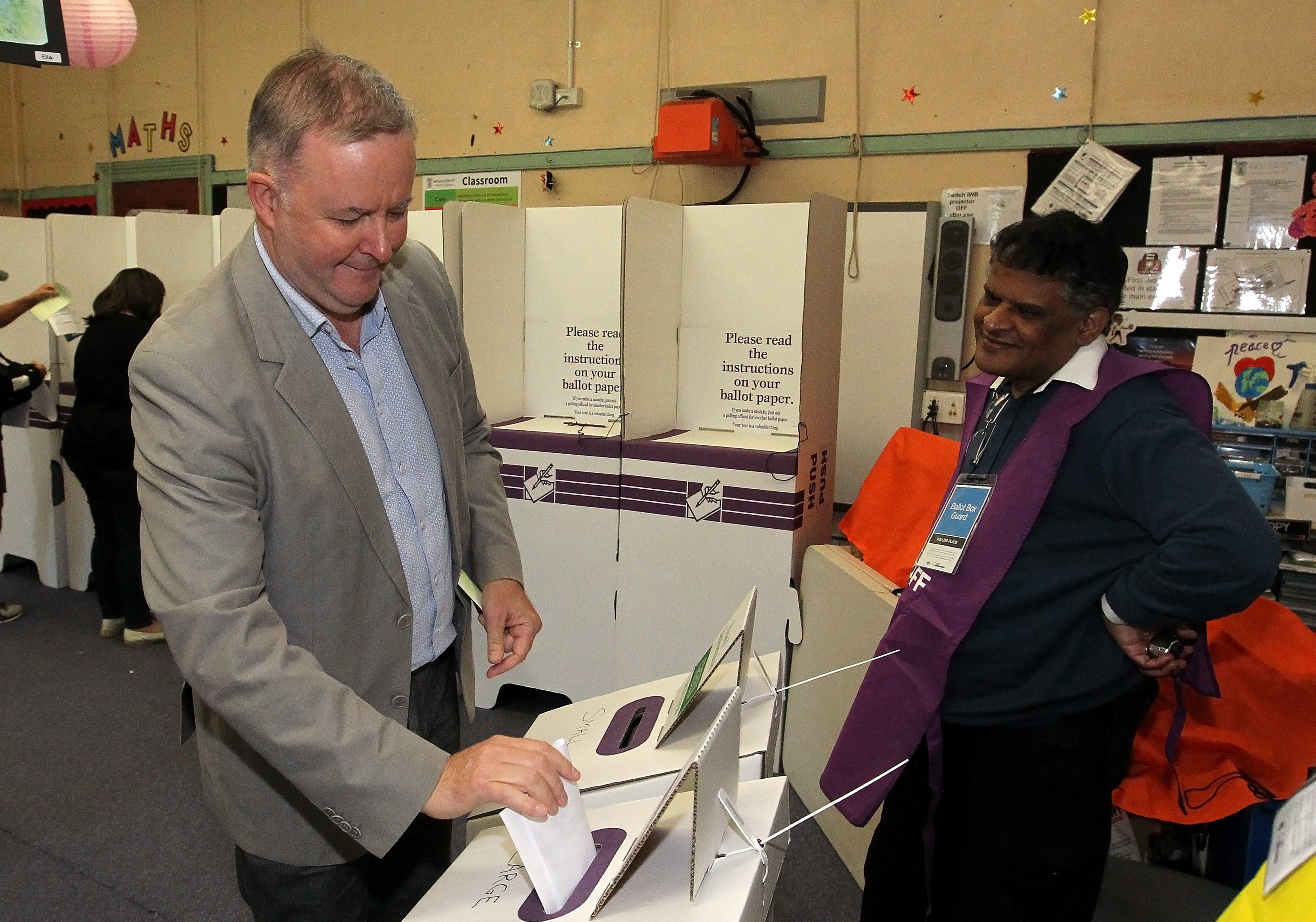 Anthony Albanese voting in his electorate of Grayndler in Sydney's inner west.