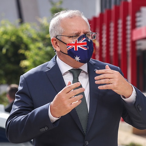 Australian Prime Minister Scott Morrison during a visit to Micro-X in Adelaide, Friday, November 26, 2021. (AAP Image/Matt Turner) NO ARCHIVING