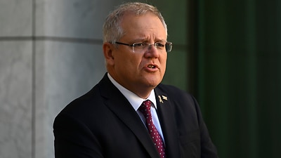 Australian Prime Minister Scott Morrison speaks to the media during a press conference at Parliament House in Canberra, Thursday, April 23, 2020. (AAP Image/Lukas Coch) NO ARCHIVING