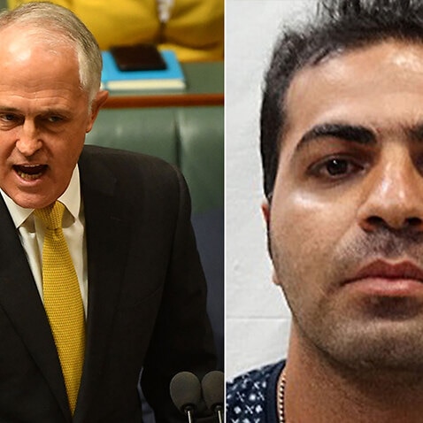 L: Malcolm Turnbull in Question Time on Tuesday. R: Hamed Shamshiripour 