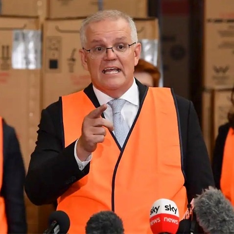 Prime Minister Scott Morrison at a press conference in Parramatta in Sydney with Treasurer Josh Frydenberg and Parramatta candidate Maria Kovacic.