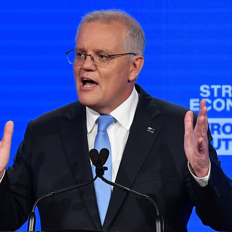 Prime Minister Scott Morrison at the Liberal Party campaign launch on Day 35 of the 2022 federal election campaign, at the Brisbane Convention Centre in Brisbane. Sunday, May 15, 2022. (AAP Image/Mick Tsikas) NO ARCHIVING