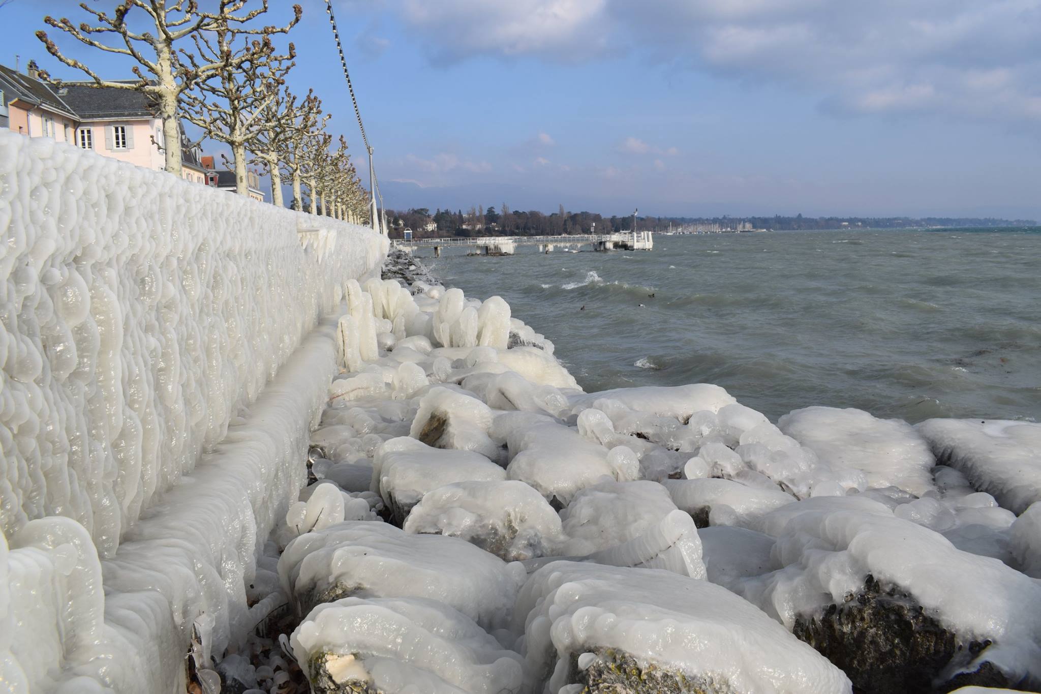 Europe cold weather. Versoix, on Lake Geneva