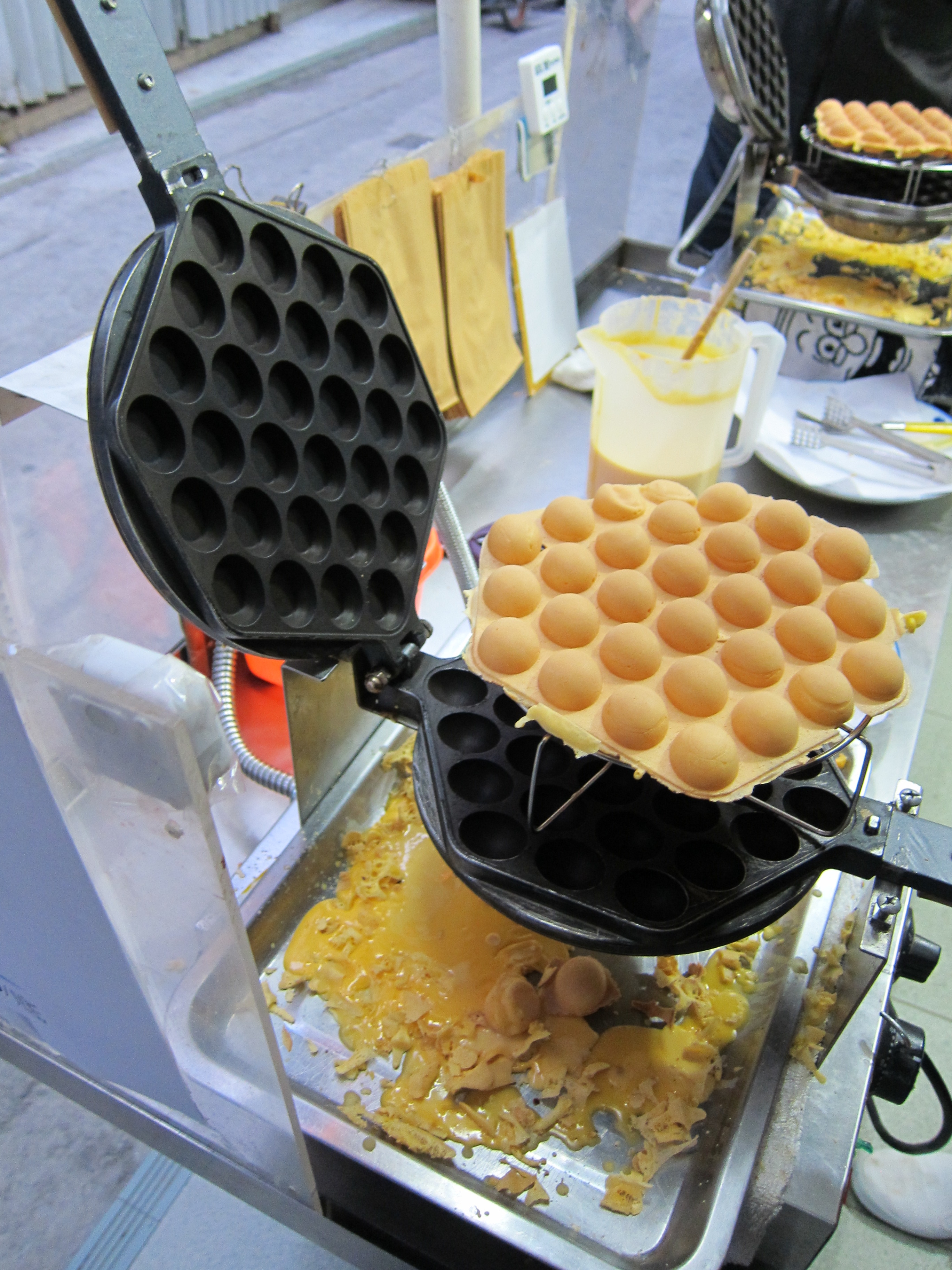 Egg waffles getting cooked in Hong Kong
