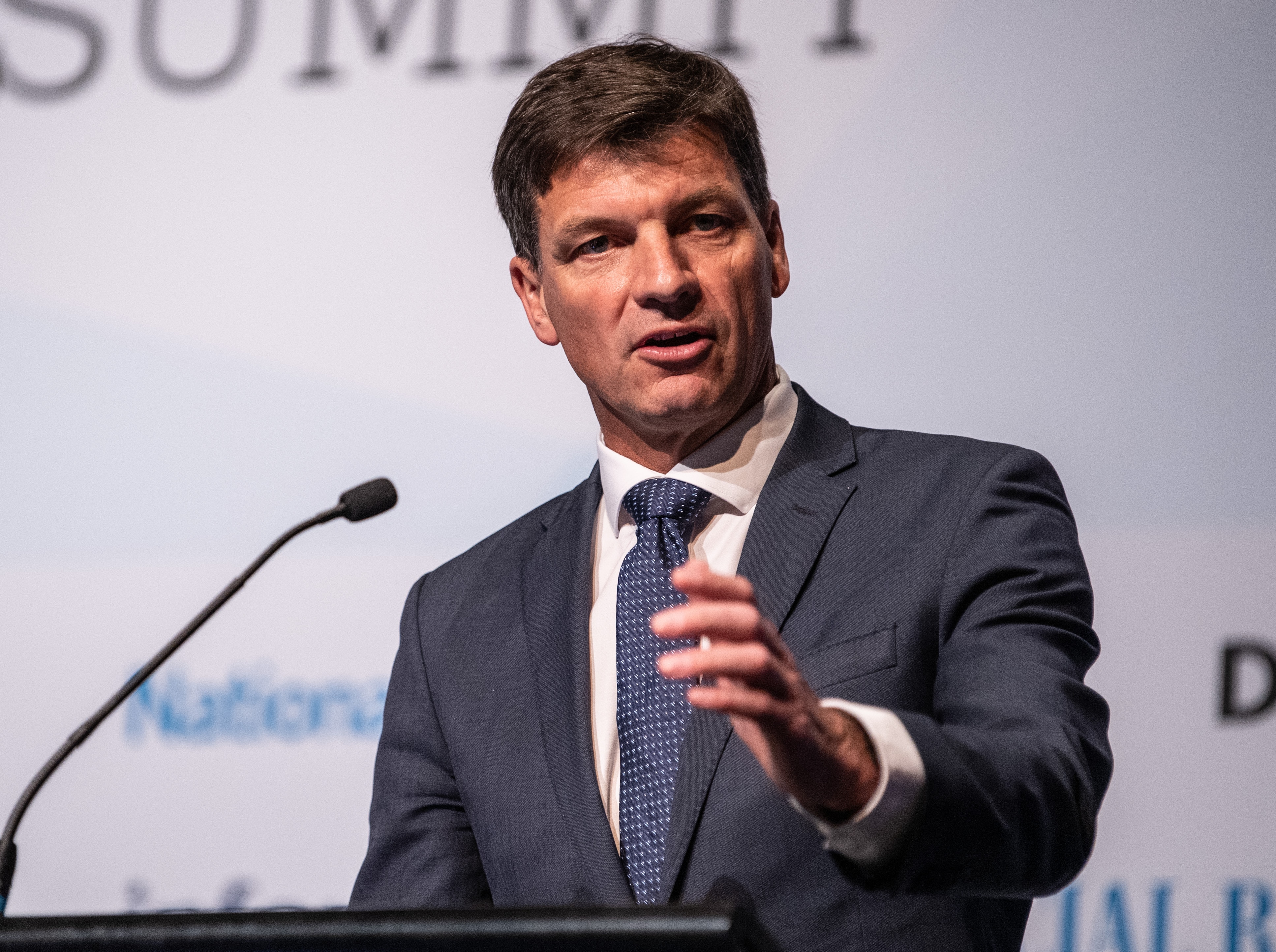 Minister for Energy Angus Taylor delivering the keynote address at the Financial Review National Energy Summit in Sydney.