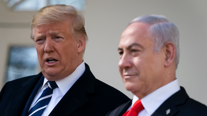 President Donald Trump and Israeli Prime Minister Benjamin Netanyahu during a meeting at the White House, 27 January, 2020