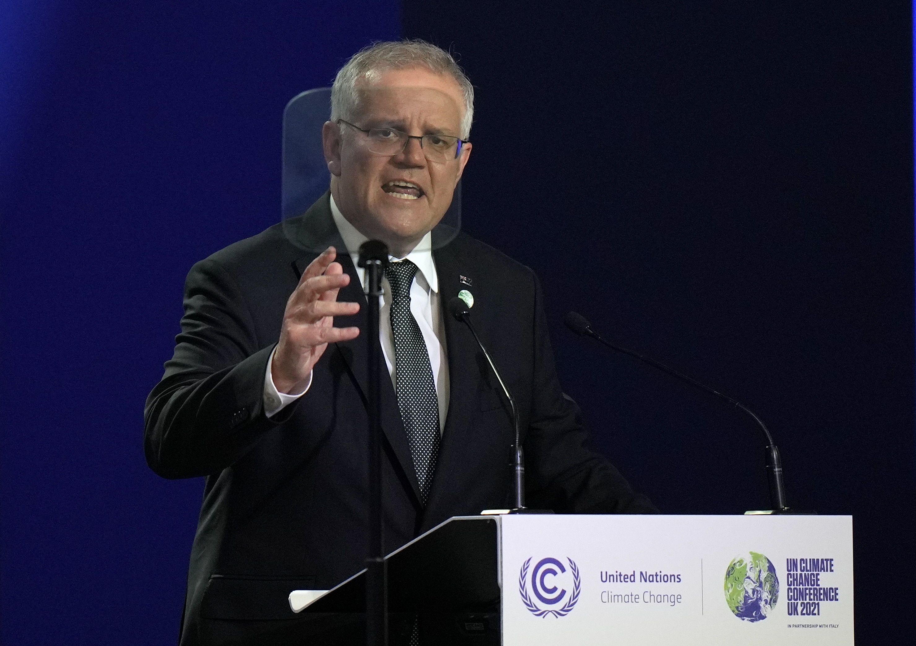 Prime Minister Scott Morrison speaking during the COP26 summit in Glasgow.