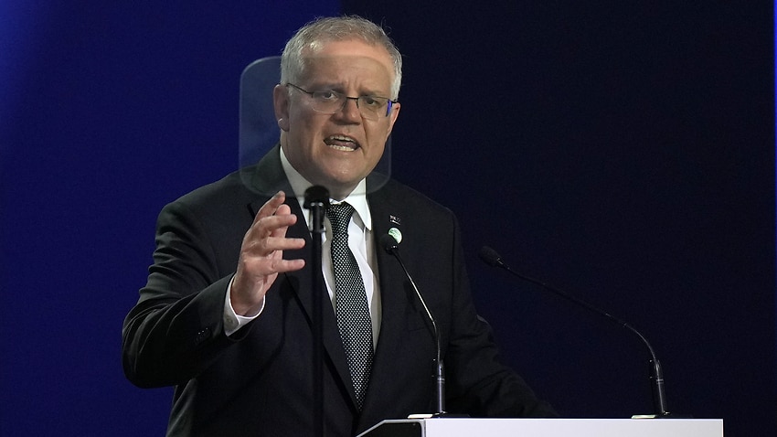 Prime Minister Scott Morrison speaking during the COP26 summit in Glasgow.
