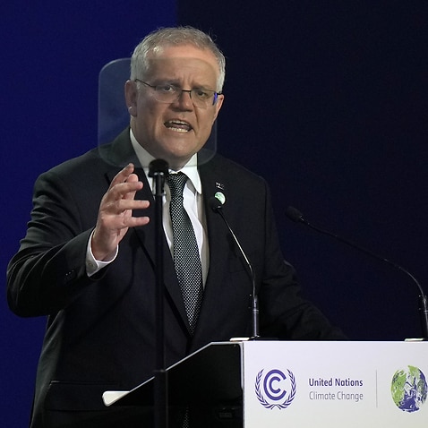 Prime Minister Scott Morrison speaking during the COP26 summit in Glasgow.