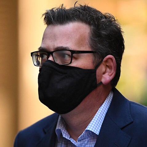 Victorian Premier Daniel Andrews arrives to a press conference in Melbourne, Thursday, August 27, 2020. Victoria has recorded 113 new cases of coronavirus overnight and 23 deaths in the past 24 hours. (AAP Image/James Ross) NO ARCHIVING