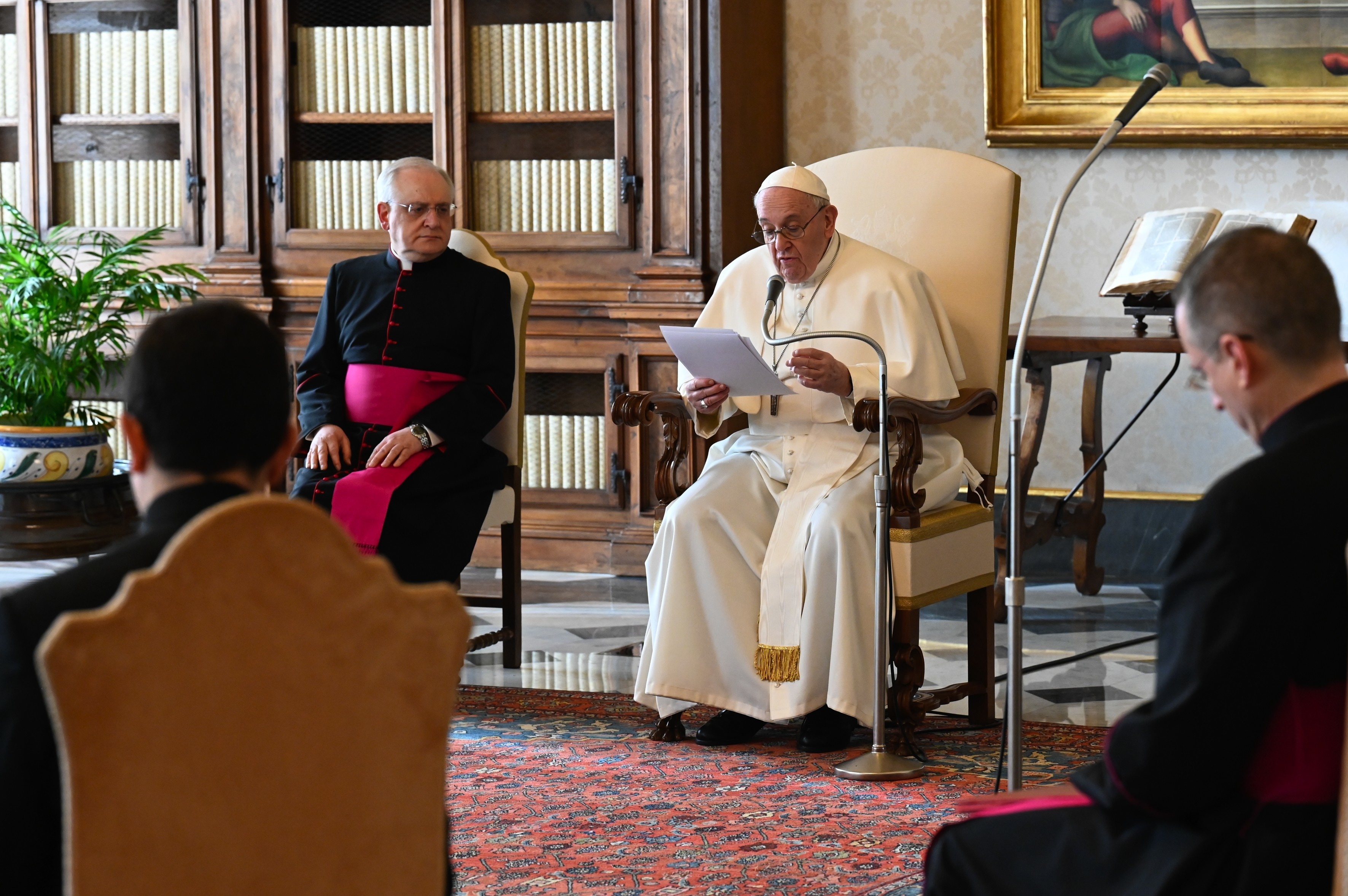 January 20, 2021 : Pope Francis during the weekly general audience with the crib in Apostolic Palace, at the Vatican EDITORIAL USE ONLY. NOT FOR SALE FOR MARKETING OR ADVERTISING CAMPAIGNS...