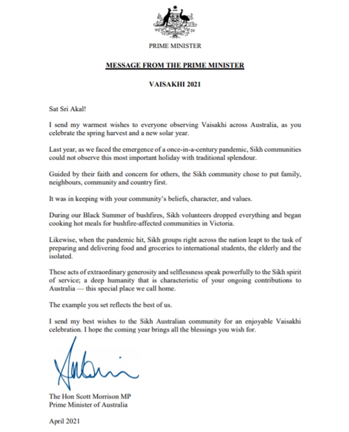 filosofisk Gulerod Redaktør Prime Minister Scott Morrison thanks the Australian Sikh community for  'extraordinary generosity' on Vaisakhi