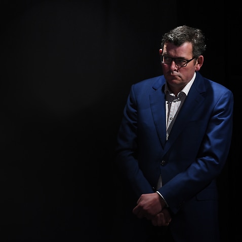 Victorian Premier Daniel Andrews looks on during a press conference in Melbourne, Wednesday, September 9, 2020. Victoria has recorded 76 new cases of coronavirus and 11 deaths in the past 24 hours. (AAP Image/James Ross) NO ARCHIVING