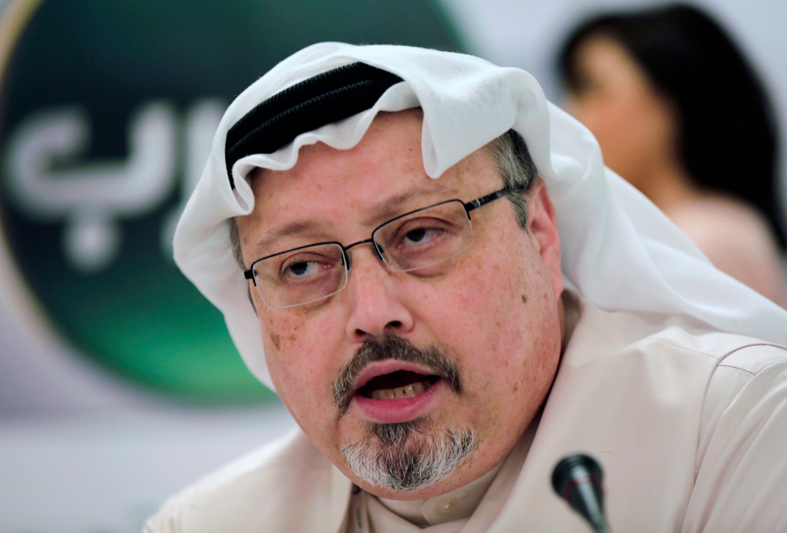 Saudi journalist Jamal Khashoggi speaks during a press conference before his death.