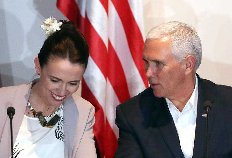 NZ Prime Minister Jacinda Ardern and US Vice President Mike Pence during the summit.