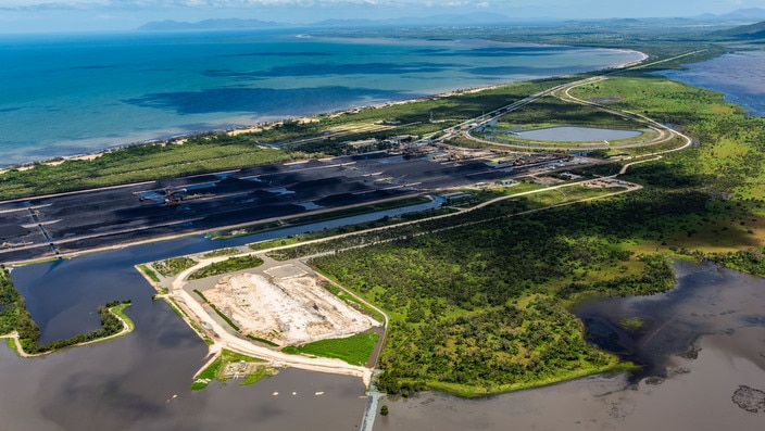 A supplied image of the Adani Abbot Point coal terminal and the Caley Valley Wetlands.