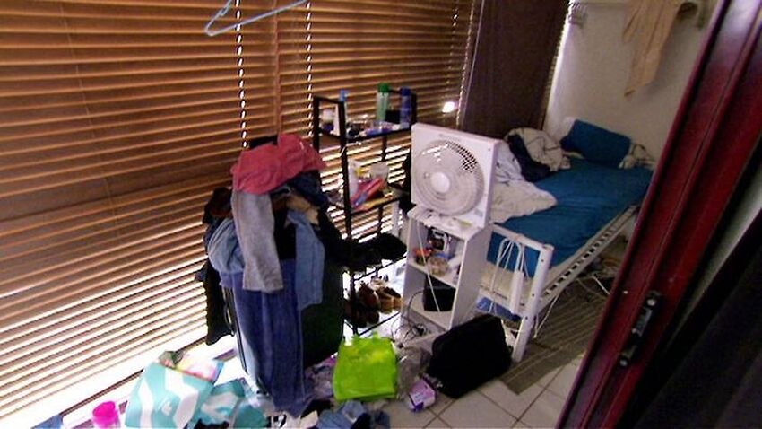 A makeshift bedroom on an enclosed balcony at a unit in Surry Hills, Sydney
