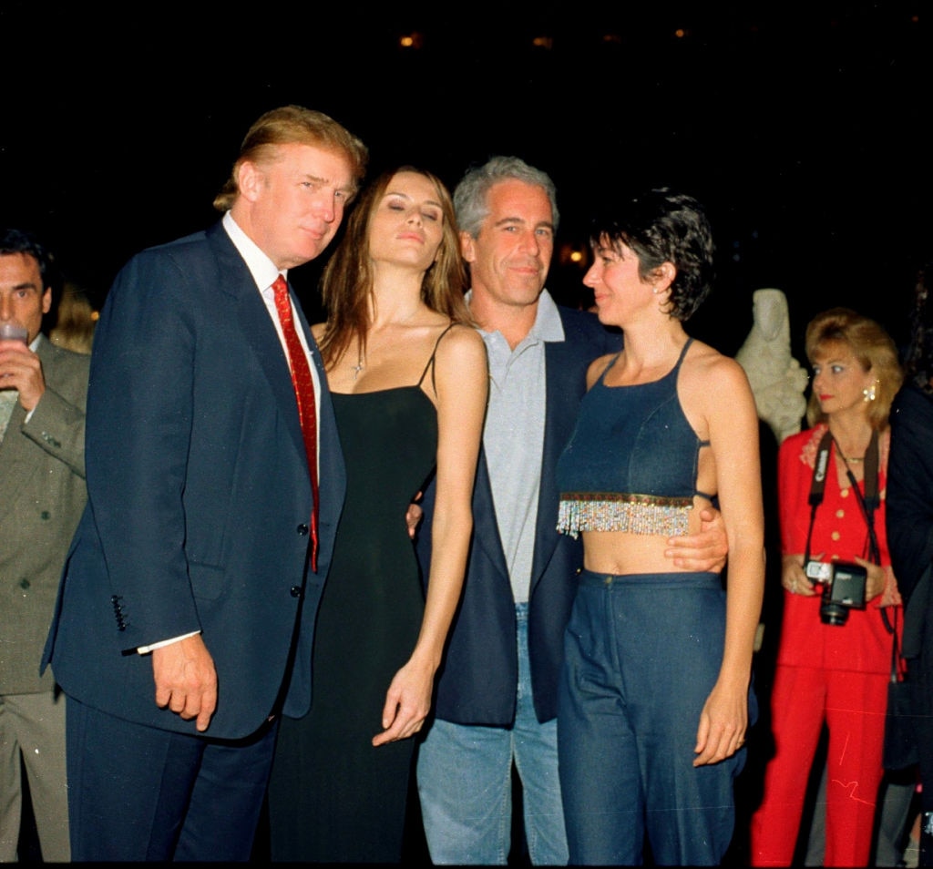 Donald and Melania Trump, Jeffrey Epstein, and British socialite Ghislaine Maxwell pose together at the Mar-a-Lago club in 2000. 