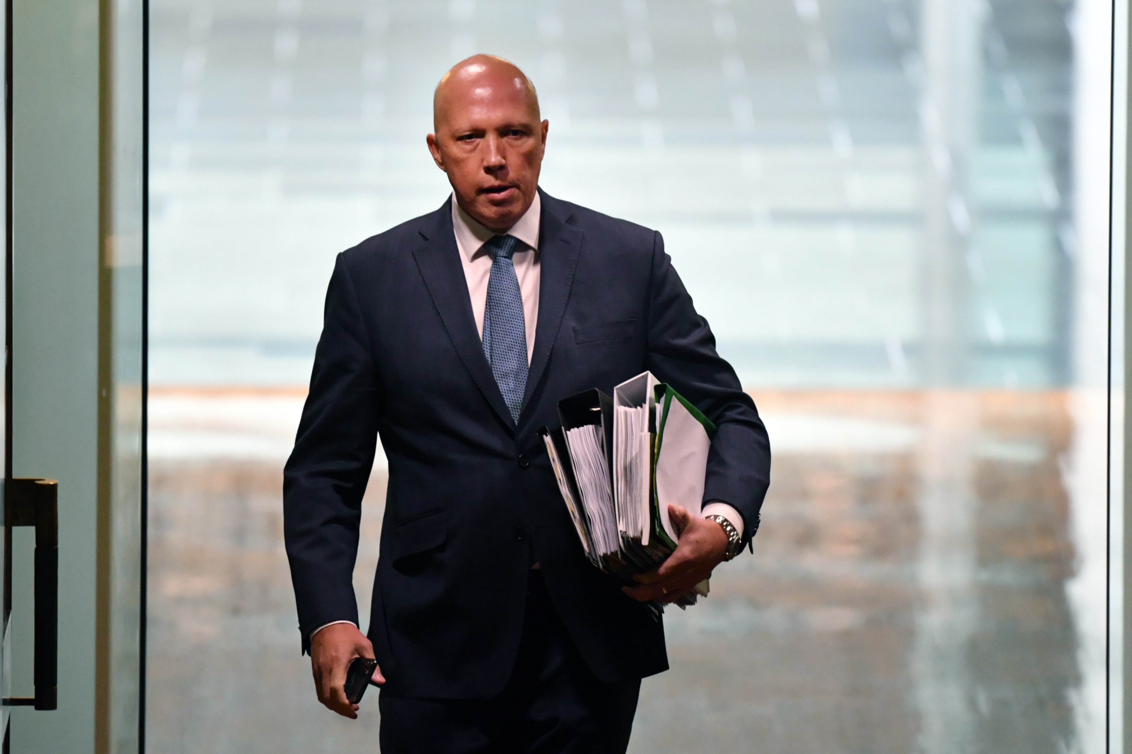 Minister for Home Affairs Peter Dutton arrives for Question Time in the House of Representatives at Parliament House in Canberra, Wednesday, March 17, 2021. (AAP Image/Mick Tsikas) NO ARCHIVING