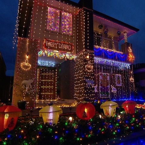 House in the Sydney suburb of Blacktown lit up for Diwali