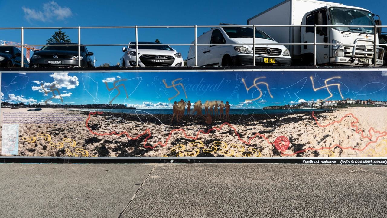 Swastikas painted on a mural in Bondi Beach, Sydney.