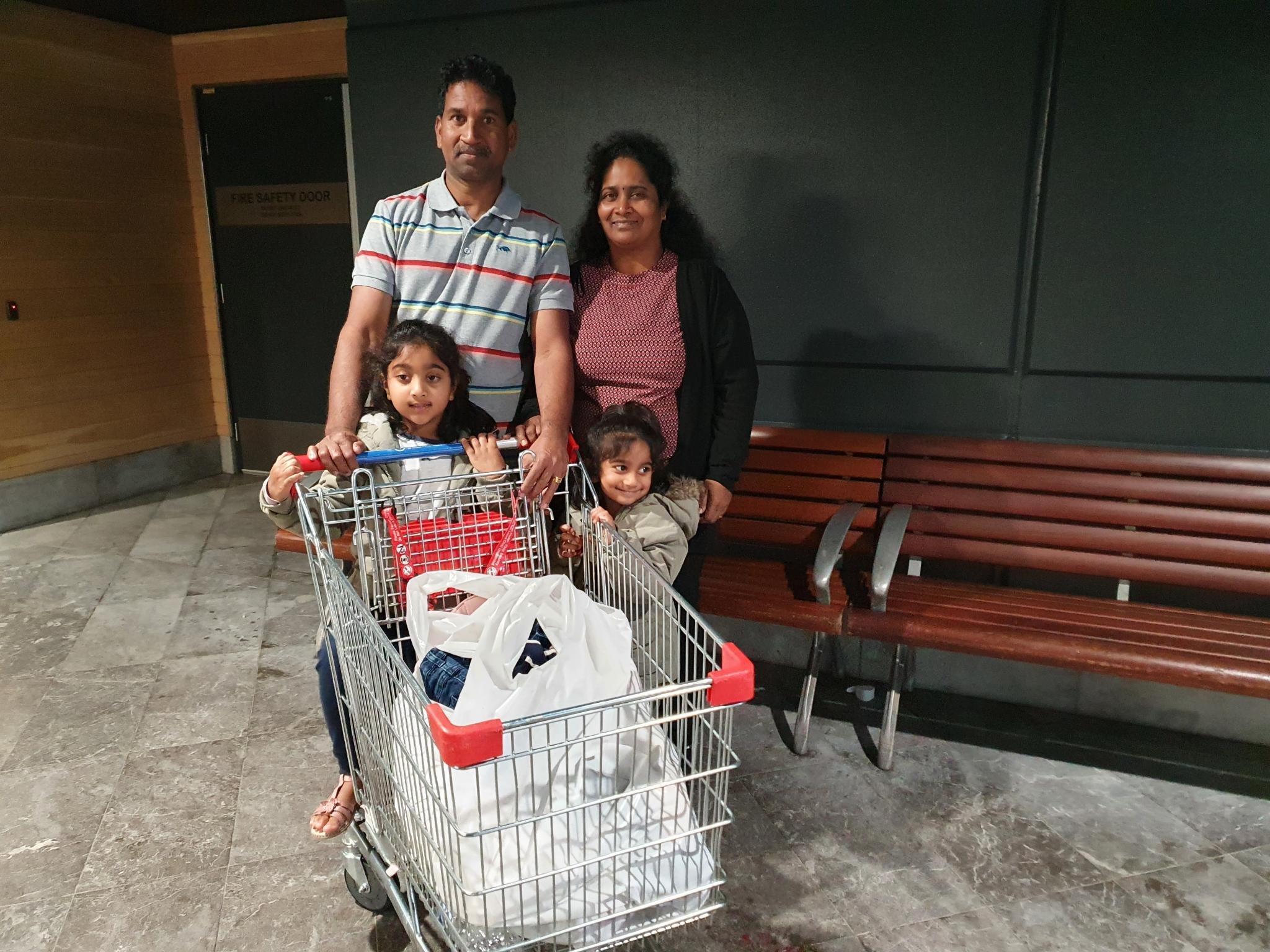 The Murugappan family - father Nades, mother Priya, and daughters Kopika and Tharnicaa - in a photo shared by supporters following their move to Perth.