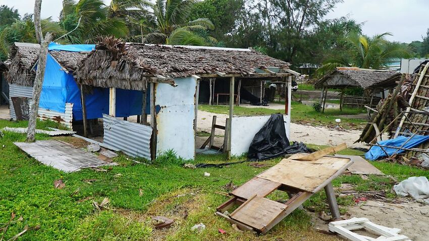 Badly damaged buildings are pictured near Vanuatu's capital of Port Vila