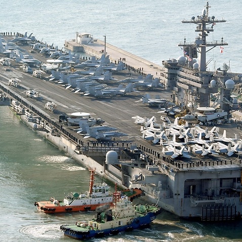 (File Image) The USS Carl Vinson aircraft carrier is among a group of warships heading to the Korean peninsula.