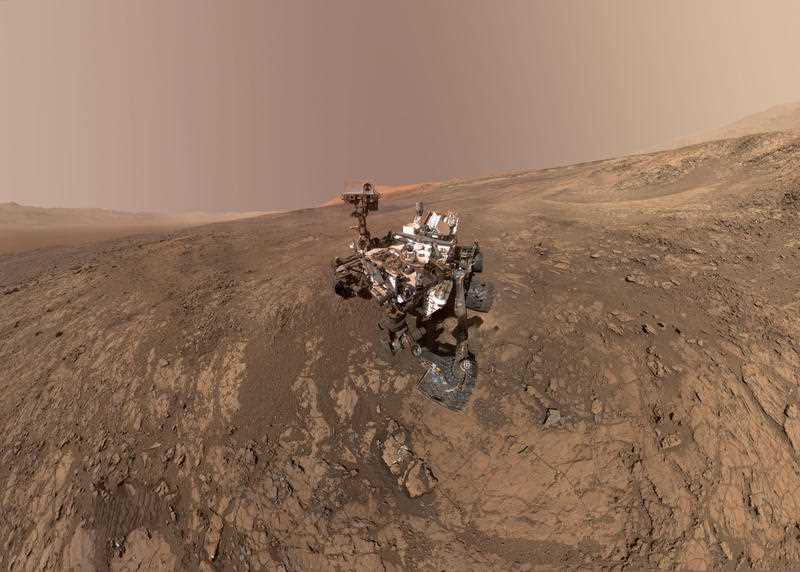 A composite image made from a series of photos shows a self-portrait of NASA's Curiosity Mars rover on Vera Rubin Ridge.