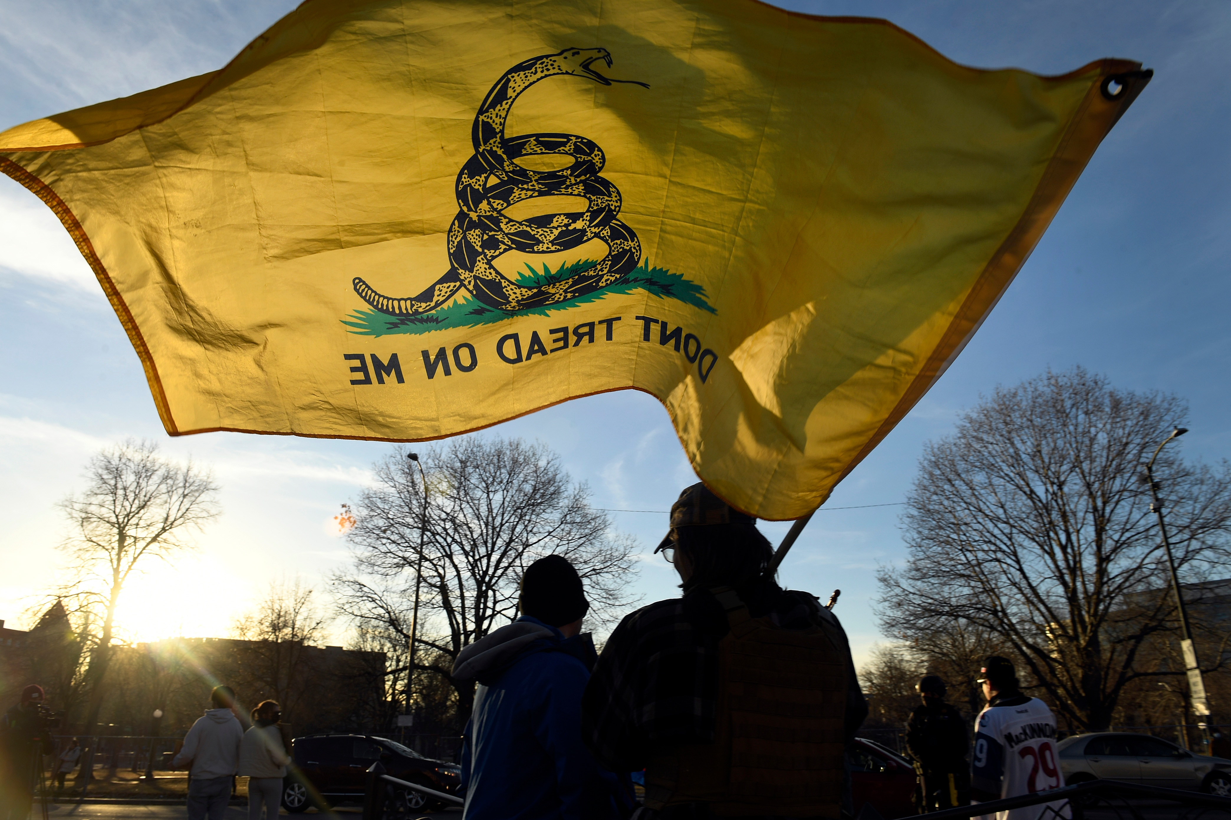 The 'Don't Tread On Me' flag, on display during the Capitol riot.