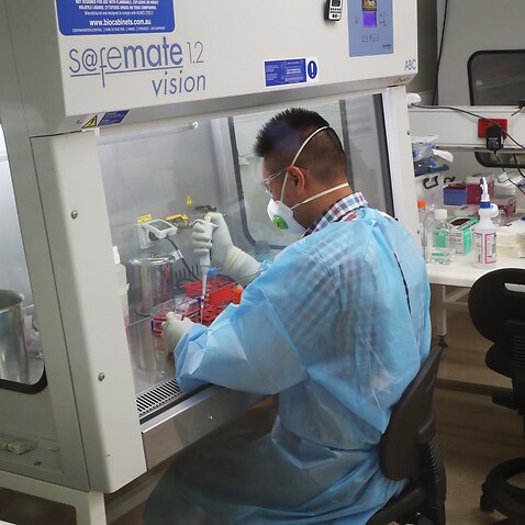 A scientist is seen at work
