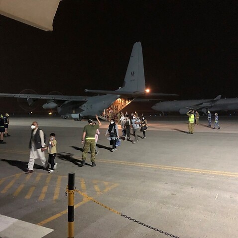A supplied image of The first Australian Defence Force evacuation flight from Kabul with 26 persons on board